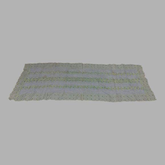 Floral Embroidered Table Runner Lime Green Thread Accents Flowers Dresser Scarf - Picture 1 of 5